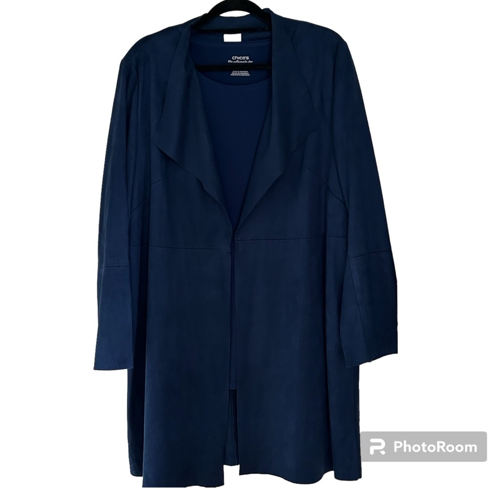 Chico's Set Royal Blue Faux Suede Jacket and Matching Stretch Tee Size 3 (XL)